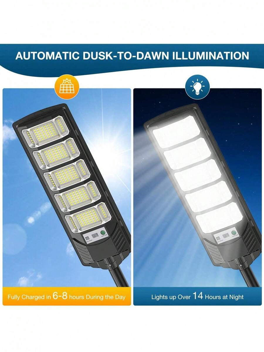 100000LM Solar Street Lights Outdoor, Commercial Parking Lot Light, 6500K Dusk To Dawn IP65 Security Flood Lights Motion Sensor Led Lamp For Basketball Court, Road, Yard