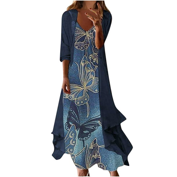 Womens Summer Dresses Flowy Elegant Floral Print Plus Size Sleeveless ...