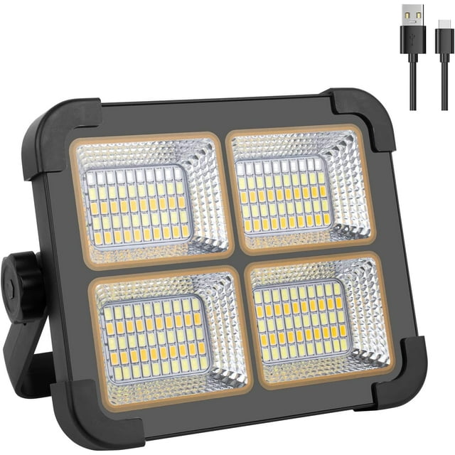Reflector LED Recargable, Lámpara para Sitio De Construcción De 80 W, Luz De Trabajo Portátil 200 LED/Panel Solar/4 Modos De Iluminación/Batería Externa De 6000 Mah,I
