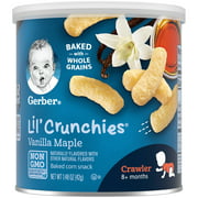 Gerber Lil Crunchies Stage 3 Baby Snacks Baked Corn Vanilla Maple, 1.48 oz, Canister (Pack of 6)