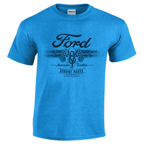 Men's T-shirt Genuine Ford Parts V8 Mustang Accessories Gifts Dad Men Graphic Tees Short Sleeve Heather Blue