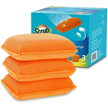 Miracle Microfiber Kitchen Sponge by Scrub-It - Non-Scratch Heavy Duty Dishwashing Cleaning sponges- Machine Washable- (Orange)