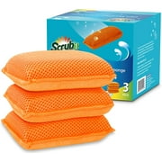 Miracle Microfiber Kitchen Sponge by Scrub-It - Non-Scratch Heavy Duty Dishwashing Cleaning sponges- Machine Washable- (Orange)
