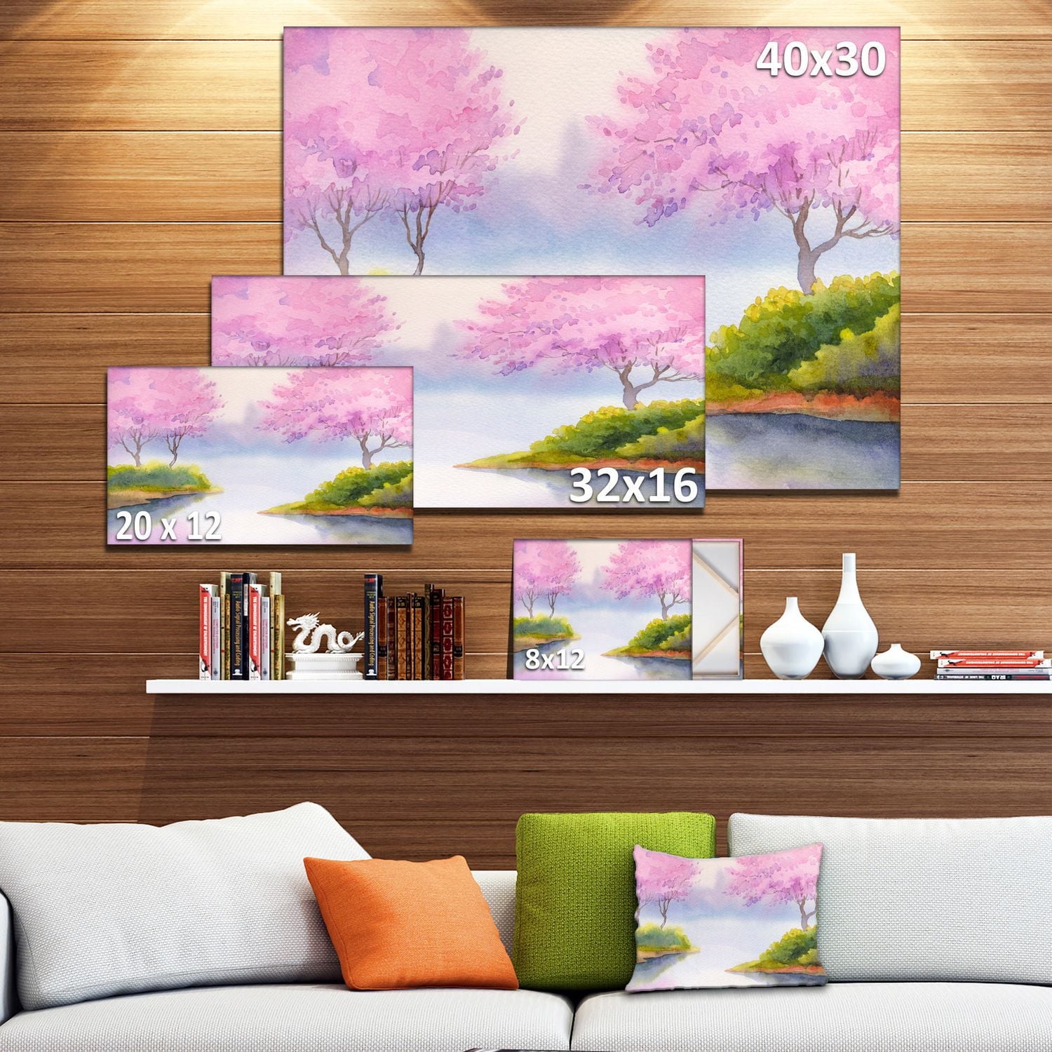 Design Art Flowering Trees over River Canvas Print