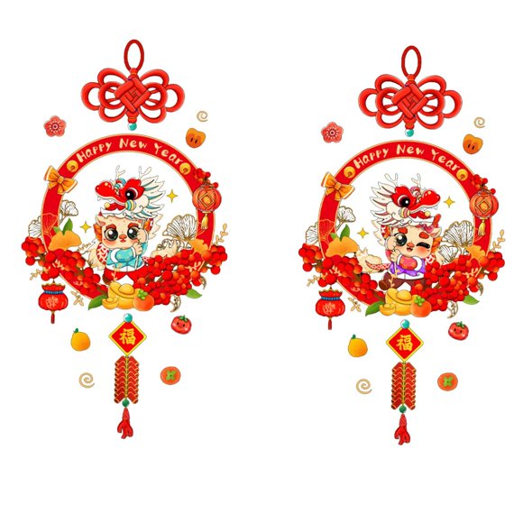 Luzkey Autocollants de Fenêtre Nouvel An Chinois 2024 Décor de Festival de Printemps PVC Décoration de l'Année du Dragon pour Magasin Restaurant Fête