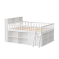 thumbnail image 3 of Bellemave Queen Size Loft Bed with Storage and Headboard LED Light, Wooden Low Loft Bed with Bookshelf, Space-Saving Loft Beds Frame with Cabinet for Small Bedroom, No Box Spring Needed, White, 3 of 6