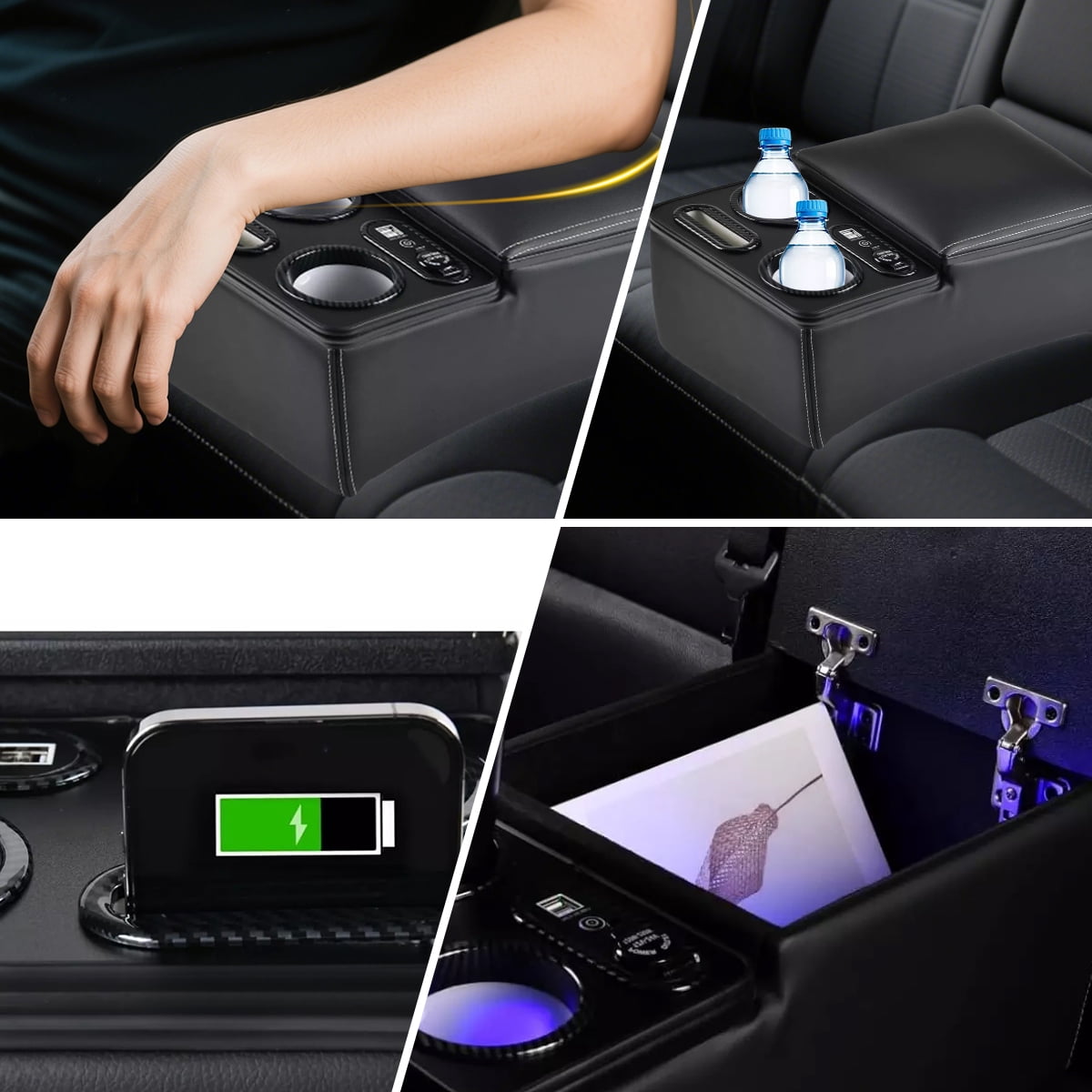 WheelX Car Center Console, Universal Rear Bench Seat Console, Back Seat Car Organizer, Automotive Center Console with Cup Holder & Phone Holder, Central Armrest Box (Update, Black)