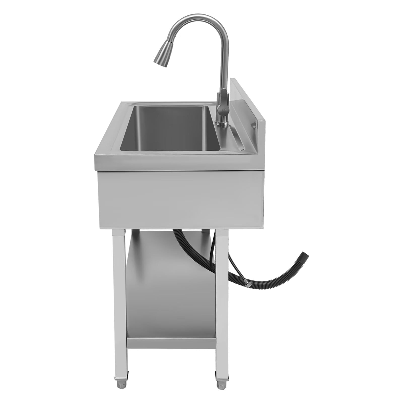 Loyalheartdy Stainless Steel Commercial Sink Freestanding Single High Capacity Utility Sinks with Pull-Out Faucet & Storage Shelf for Kitchen Laundry Room Garage Outdoor Garden 36" x 20" x 49"