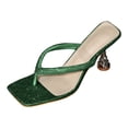 thumbnail image 7 of Kitten Heels for Women Flip Flops Square Open Toe Glitter Rhinestone Thong Sandals Retro Backless Heeled Slides Summer Dressy Shoes Green Size 6, 7 of 7