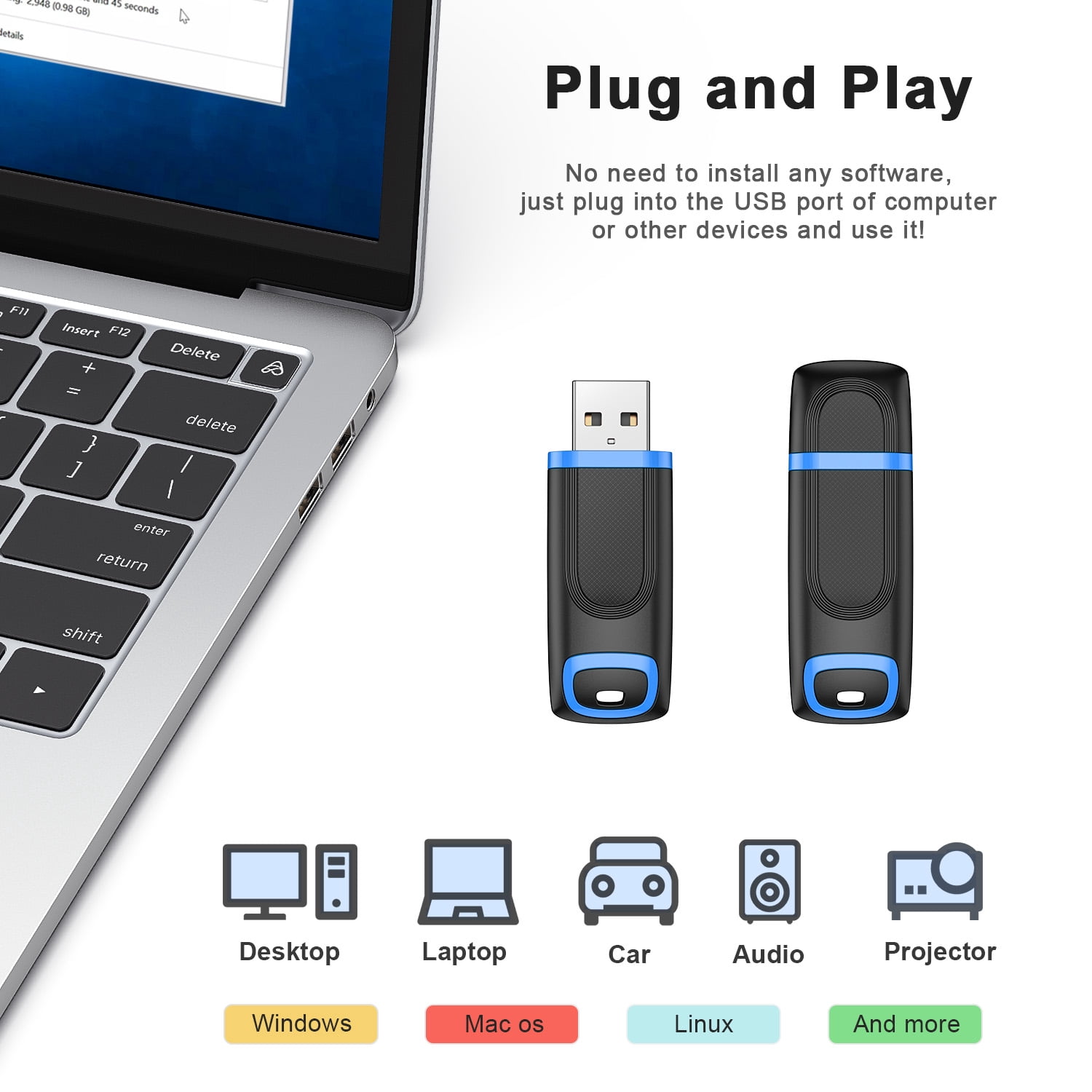 TOPESEL 5 Pack 64GB USB 3.0 Flash Drive Thumb Drive Memory Sticks