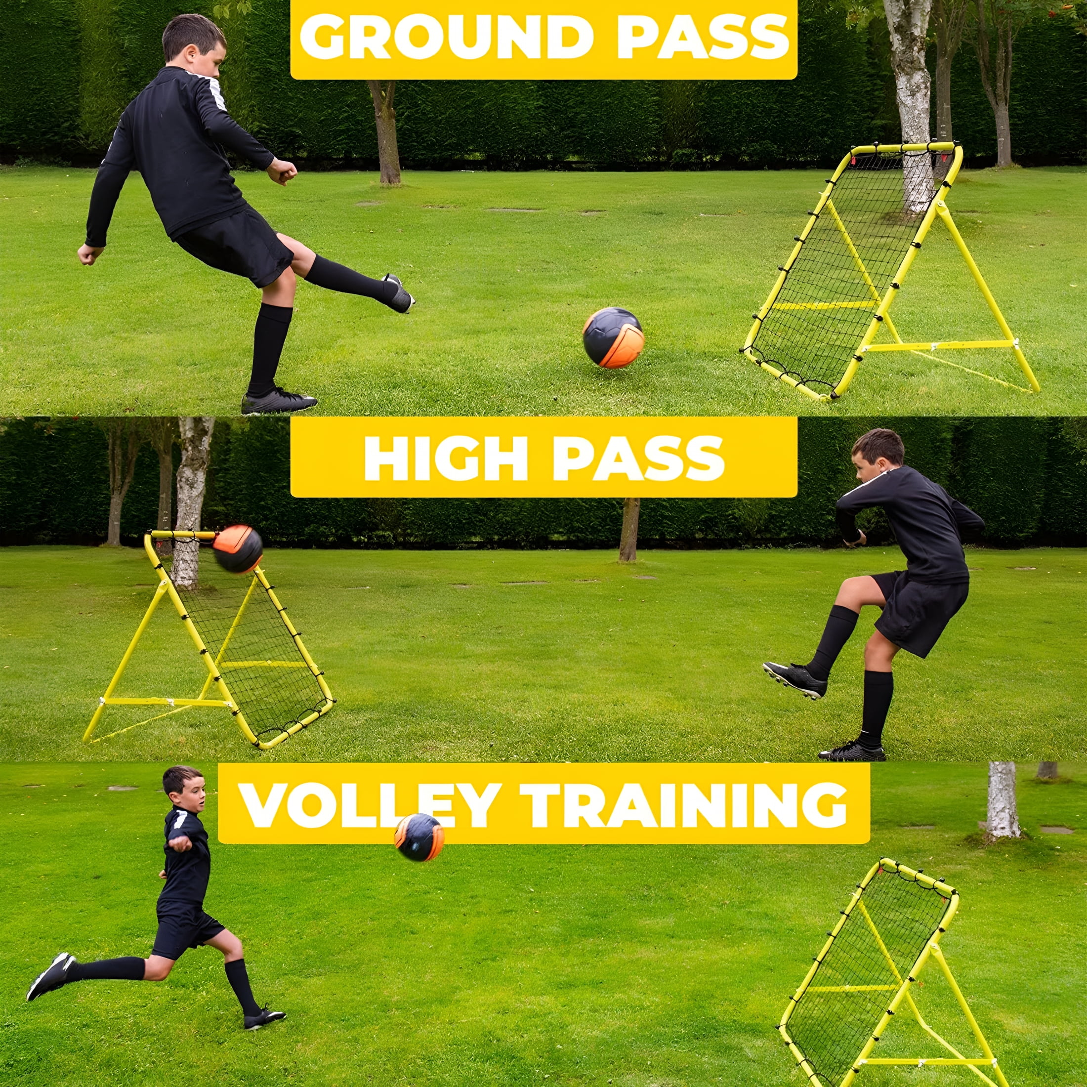 BESTSKY Soccer Rebounder Net with 20 Elastic Ropes Kickback Football Practice Net Target Goal Rebound Net Beginner Training Aid