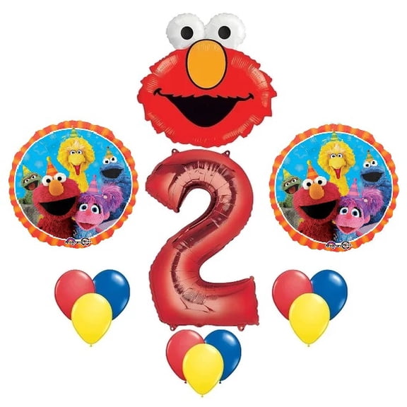 Elmo Sesame Street 2nd #2 Two Second Birthday Party Mylar and Latex Decoration Balloons 13 Piece Set