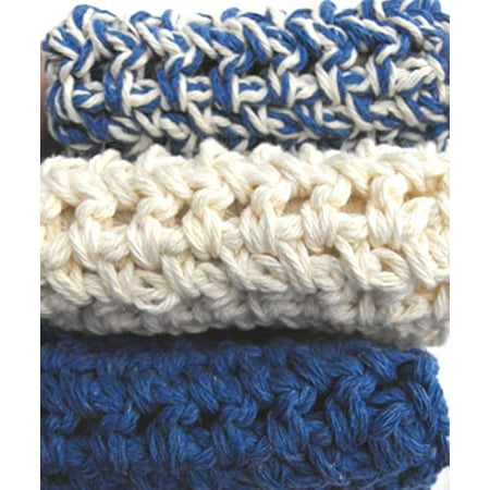 

HANDMADE DENIM BLUE AND ECRU DISH CLOTHS - DOUBLE STRAND - 3 MATCHING