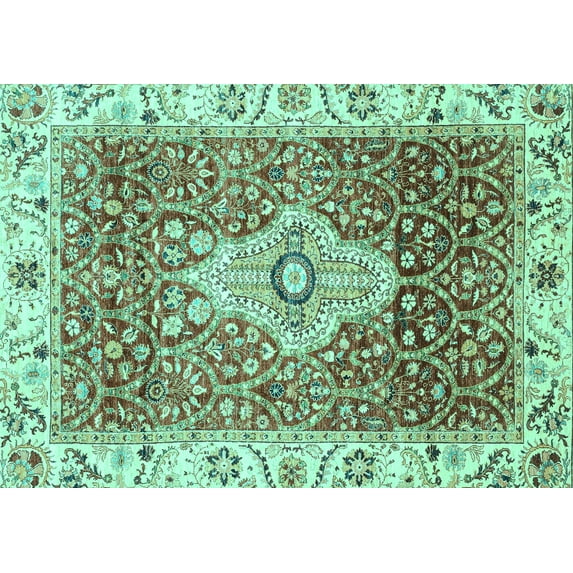 Ahgly Company Machine Washable Indoor Rectangle Abstract Turquoise Blue Modern Area Rugs, 7' x 10'