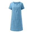 thumbnail image 4 of Womens Summer Dress Women's Solid Denim Midi Dress V Neck Short Sleeve Lightweight Casual Summer Outfit Soft Stretchy Comfortable Daily Wear Mini Light Blue XL, 4 of 5