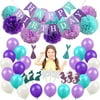 JIGUOOR 76Pcs Mermaid Birthday Party Decoration Supplies Happy Birthday Balloons Pom Poms, Cake Toppers for Girls Children Party Supplies