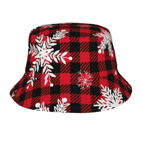 TEQUAN Foldable Polyester Adult Bucket Hat Snowflakes Buffalo Plaid Prints Sun Beach Fishing Outdoor Cap Unisex
