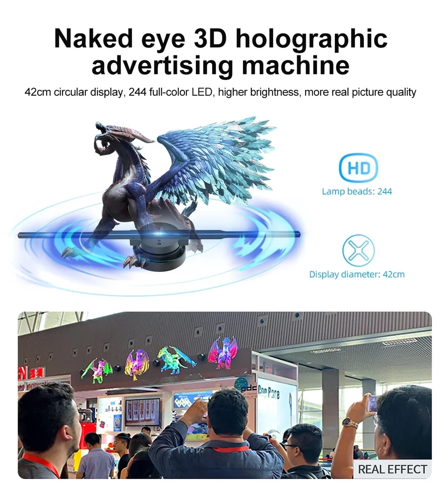 42cm 3D Holographic Fan Wifi Remote Custom ICONS DIY Video LOGO LED Neon Lights Rotating Display AD 3D Holographic Projector