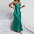 thumbnail image 7 of Women's Satin Spaghetti Strap Maxi Dress V Neck Side Slit Formal Cocktail Dress, 7 of 7