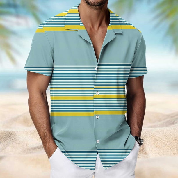 Blusa y camisa de manga corta con cuello vuelto para hombre, camisa hawaiana de manga corta con estampado de verano para playa, blusa, camisa para hombre, tops de poliéster