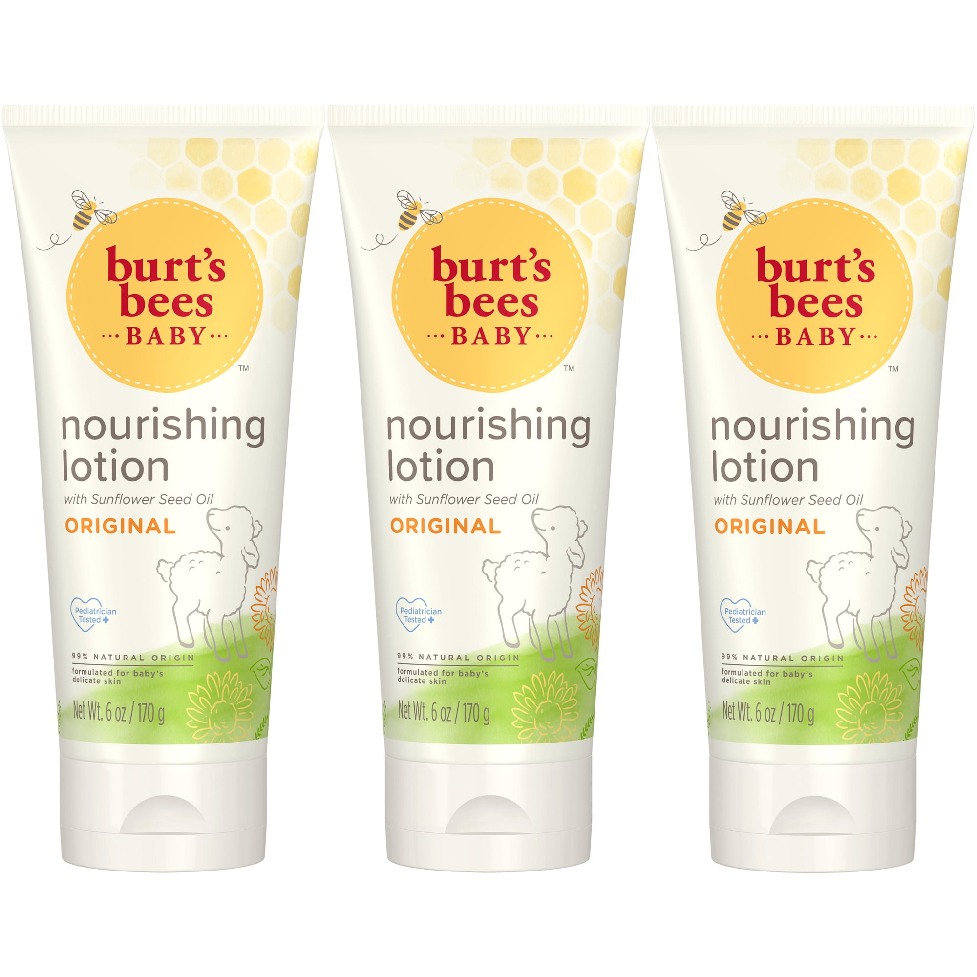 Burt's Bees Baby Nourishing Lotion, Original Scent Baby Lotion, 6 Ounce Tube, Pack of 3