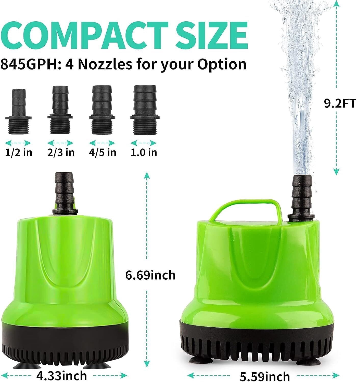 COSTYLE 60W 845GPH Submersible Water Pump for Pond Aquarium Hydroponics Fish Tank Fountain Waterfall