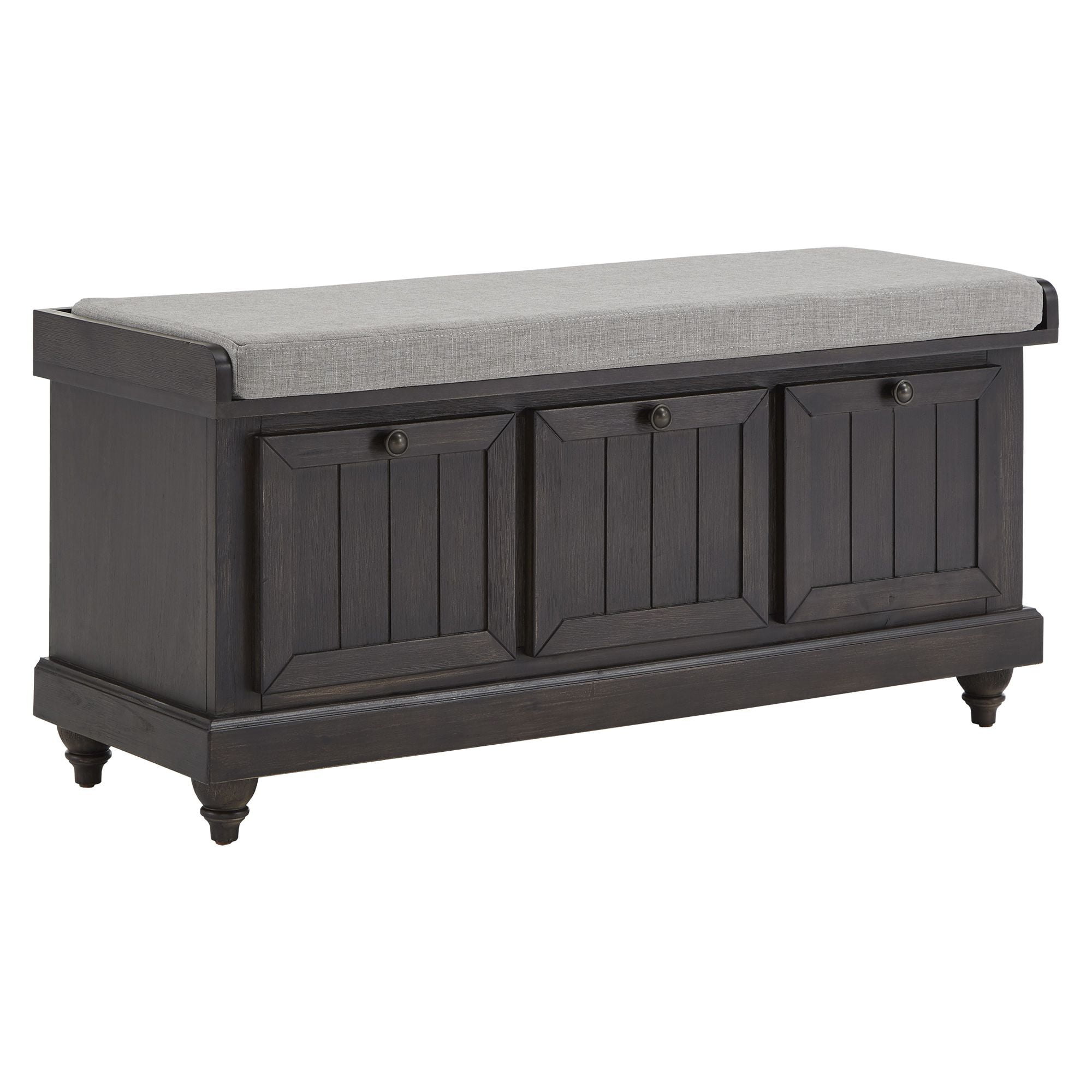 Weston Home Marin Storage Bench with Linen Seat Cushion, Antique Black Finish