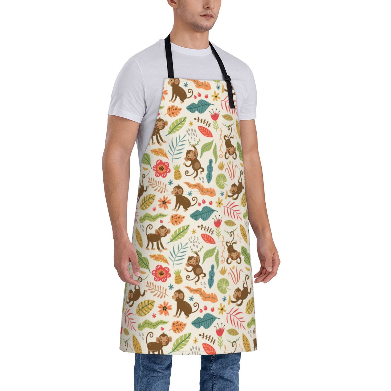 Kdxio Monkeys in the Jungle Apron with Pockets Adjustable Kitchen Aprons for Men Women Waterproof Aprons for Cooking,Drawing,Crafting, Baking Household Cleaning
