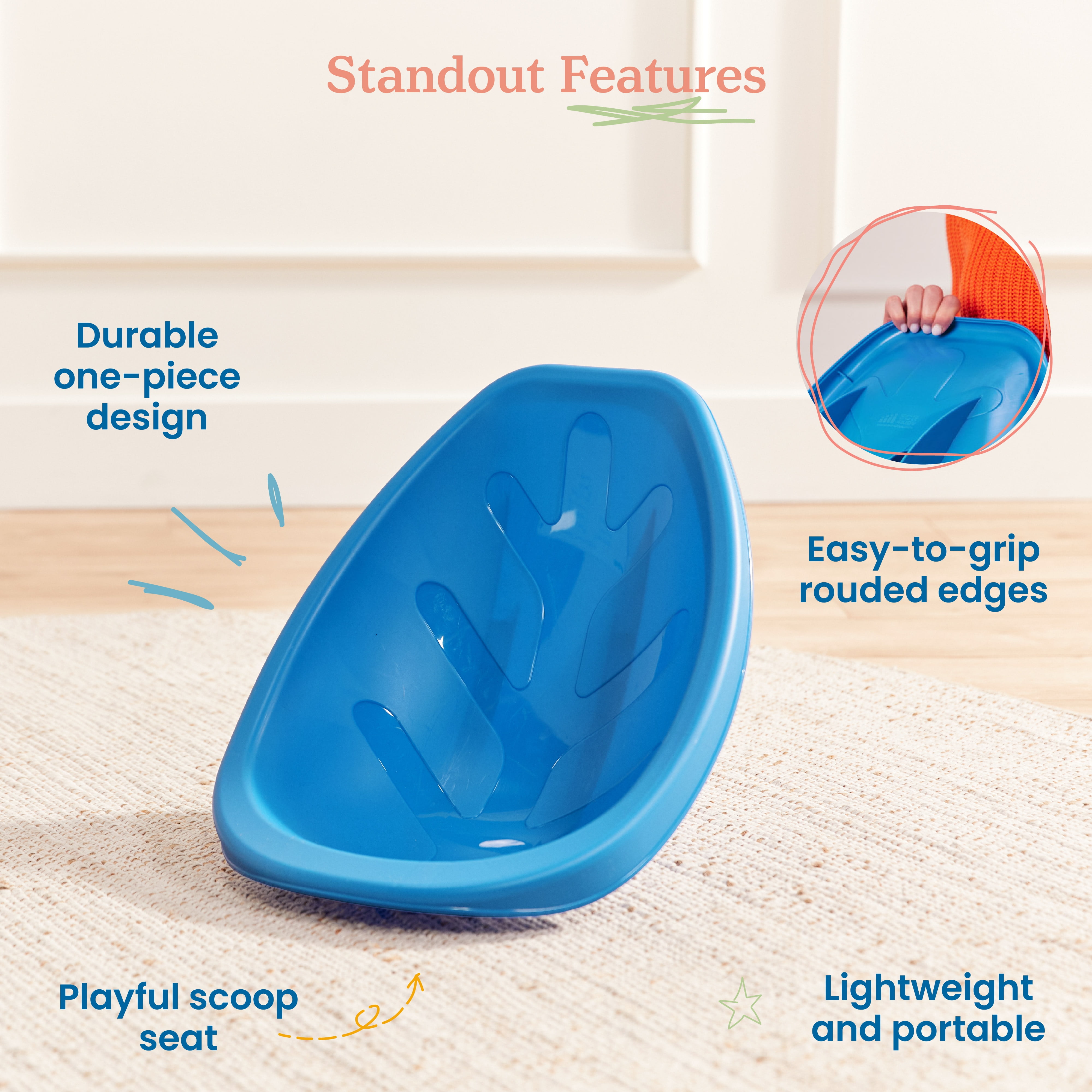 ECR4Kids Plastic Leaf Scoop Floor Rocker Seat, Classroom Furniture, Contemporary, 6-Piece