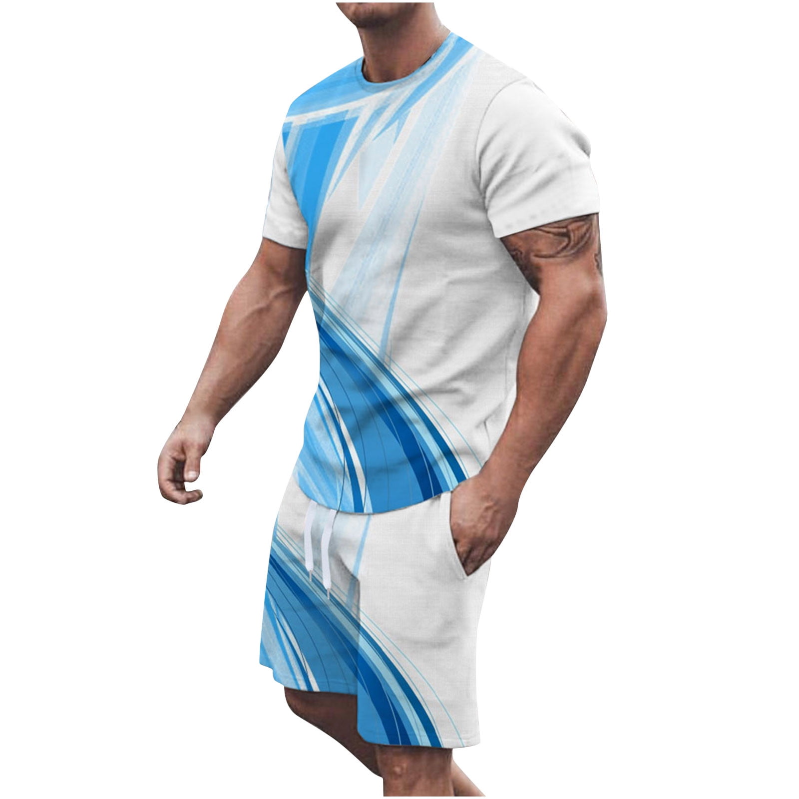 Xysaqa Men's 2 Piece Short Outfits, Color Block Tee Shirt