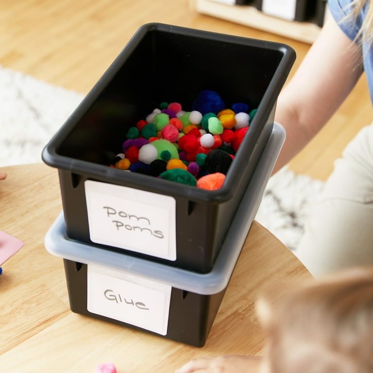 Ecr4kids Letter Size Tray with Lid, Storage Bin, Black, 10-Piece