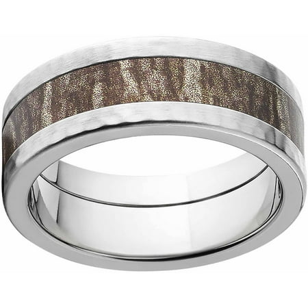 Mossy Oak Bottomland Men's Camo 8mm Stainless Steel Band with Hammered Edges and Deluxe Comfort Fit