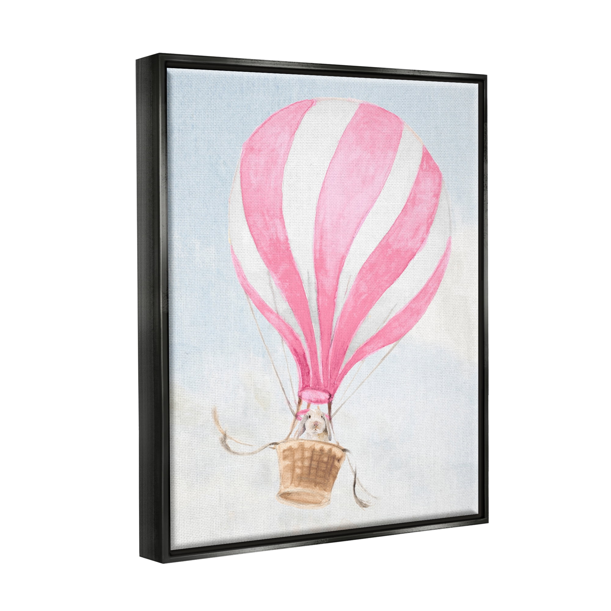 Stupell Industries Rabbit in Pink Balloon Animals & Insects Painting Black Floater Framed Canvas Art Print Wall Art, 17 x 21