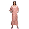 thumbnail image 3 of Moomaya Robe de Nuit Maxi pour Femmes en Coton à Col en V Imprimé avec Bordure Volantée, 3 of 5