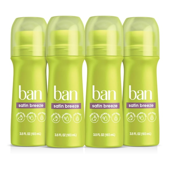 Desodorante en rollo Ban Satin Breeze, 100 ml, 24 horas, paquete de 4