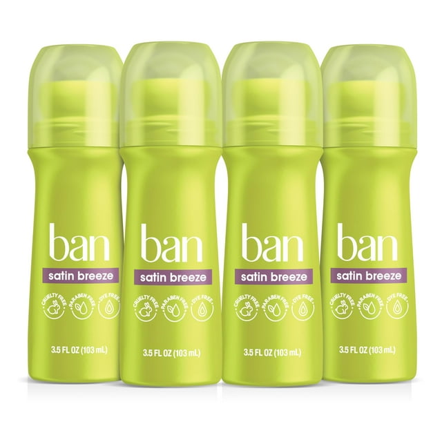 Desodorante en rollo Ban Satin Breeze, 100 ml, 24 horas, paquete de 4