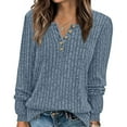 thumbnail image 3 of HongQid Womens Ribbed Knit Sweater Long Sleeve Fall Pullover Shirts Casual V Neck Tunic Tops with Button, 3 of 8