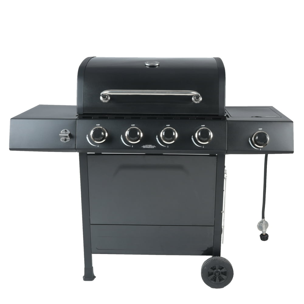 RevoAce 4Burner Gas Grill with Side Burner, Pewter Fleck and Black