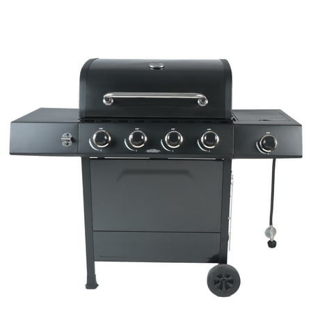 RevoAce 4-Burner Propane Gas Grill with Side Burner  Pewter Fleck and Black