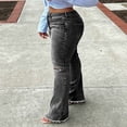 thumbnail image 3 of cocolona Womens Summer Casual Hole Flare Jeans Button Zipper Waist Stretch Wide Leg Denim Pants with Pockets, 3 of 5
