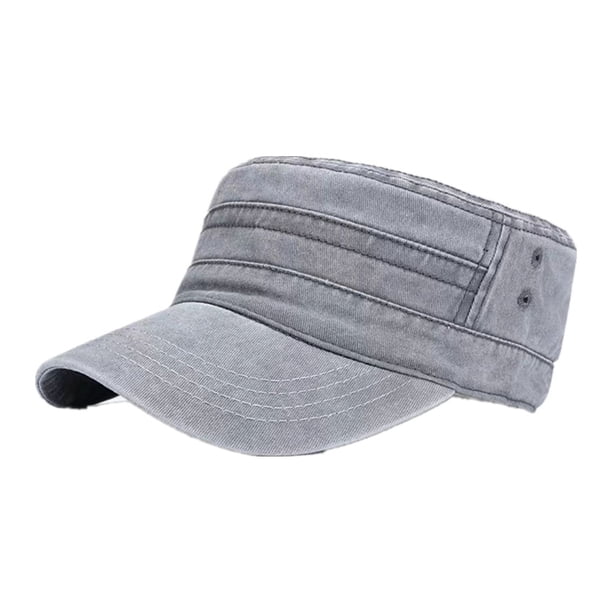 Xiao Hua Gorra escolar militar, gorra de béisbol estilo militar, parte superior plana, lavada, primavera verano, retro, ala baja, gorra escolar militar, 1 pieza, gris