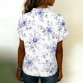 thumbnail image 5 of Women Short Sleeve Button Down Shirt Floral Print Casual Loose Fit Blouse Lightweight Turn Collar Top Light Blue 2XL, 5 of 5
