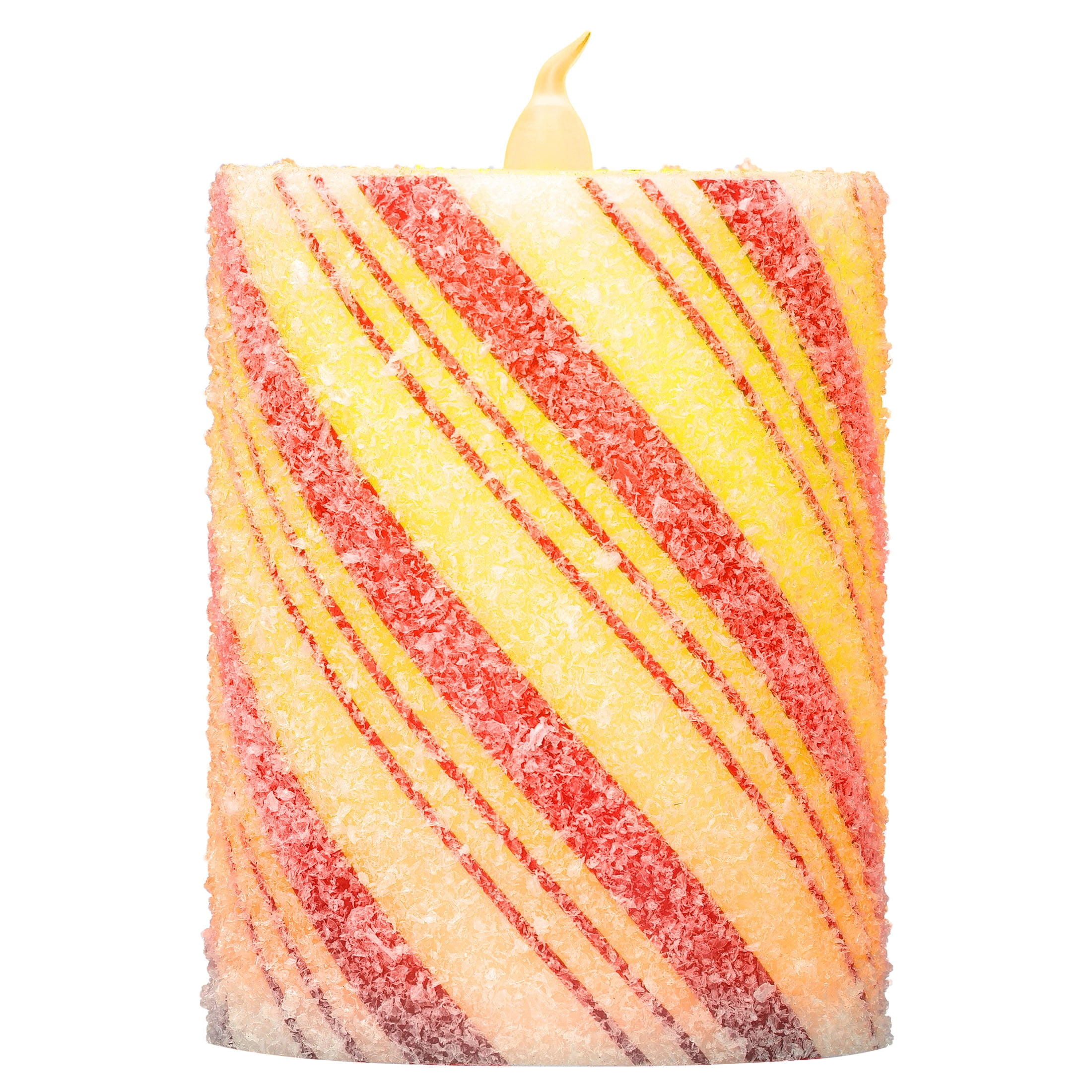 Indoor Battery-Operated LED Plastic Flameless Candy Cane Christmas Pillar Candle, Red and White, 4.7", by Holiday Time