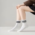 thumbnail image 4 of 10 pairs Retro Stripe Tube Socks Classic Athletic Sport Crew Socks For Women Casual Cotton Novelty Socks Unisex A White A White, 4 of 9