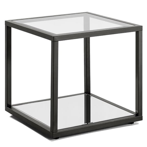 Uptown Club Armour 24" Mirror Lower Shelf Metal & Glass End Table in Black