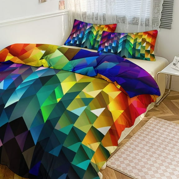 3PCS Color Geometry Duvet Cover Set Twin, 1 Duvet Cover And 2 Pillowcase, Duvet Cover for Kids Girls Boys And Teens
