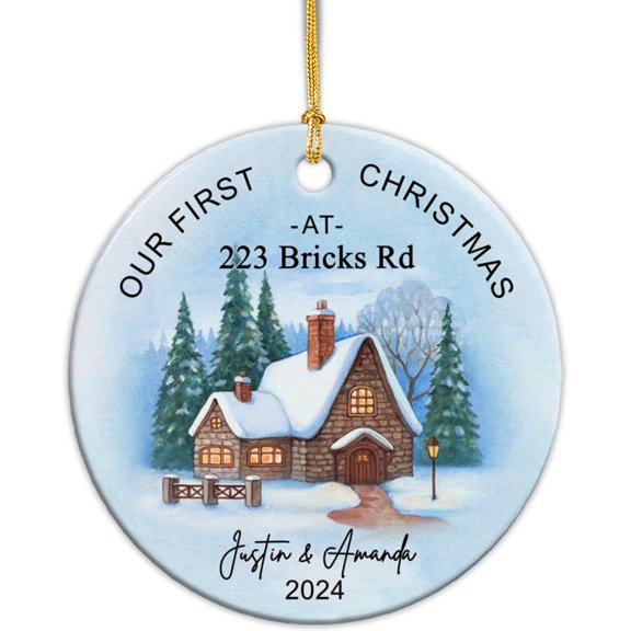 Personalized Our First Christmas at Address Ornament, New Home Hanging Decor for Xmas Tree, Housewarming Gifts for New House, 1st Xmas in New Home Ceramic Ornament, Custom New Home Gift vBpsQI