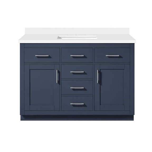 Pemberly Row 48" Midnight Blue Bathroom Vanity with White Top