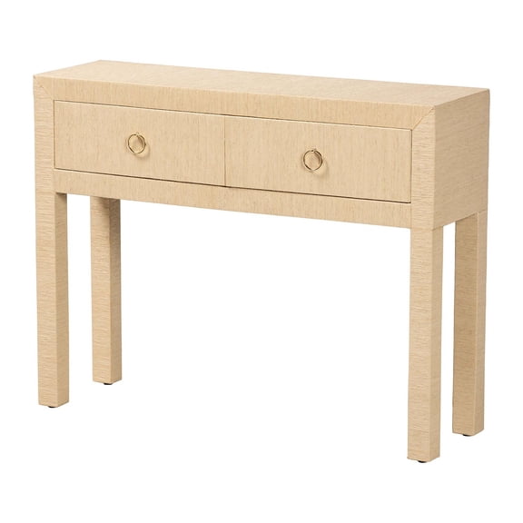 bali & pari Noah Grasscloth 2-Drawer Console Table Woven Texture Light Brown
