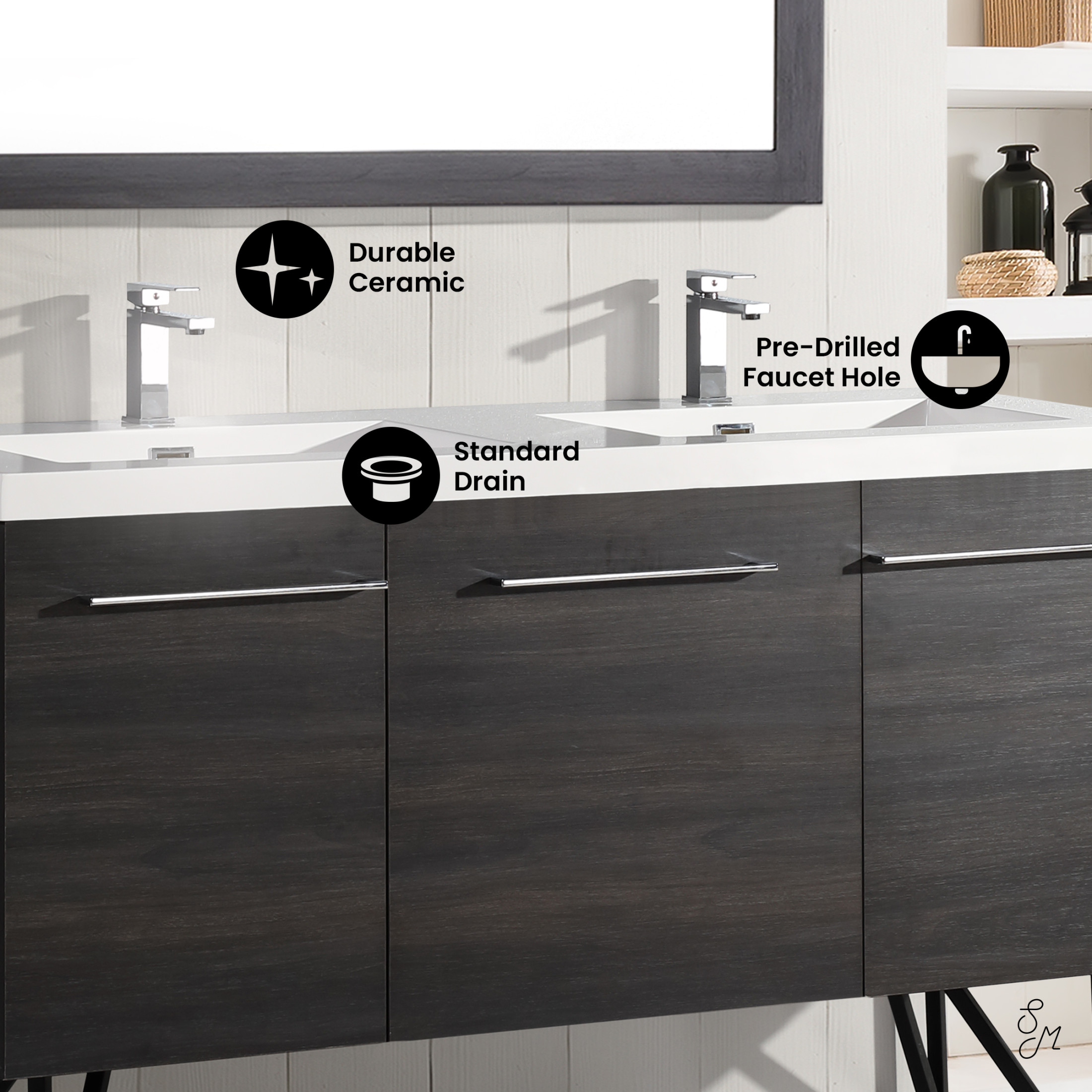 Annecy 60" Freestanding Bathroom Vanity in Black Walnut with Sink Top